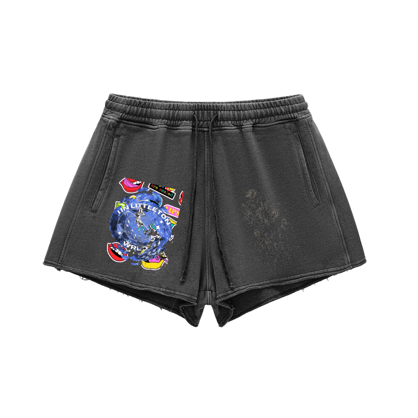 Snow Washed Raw Edge Drawstring Shorts