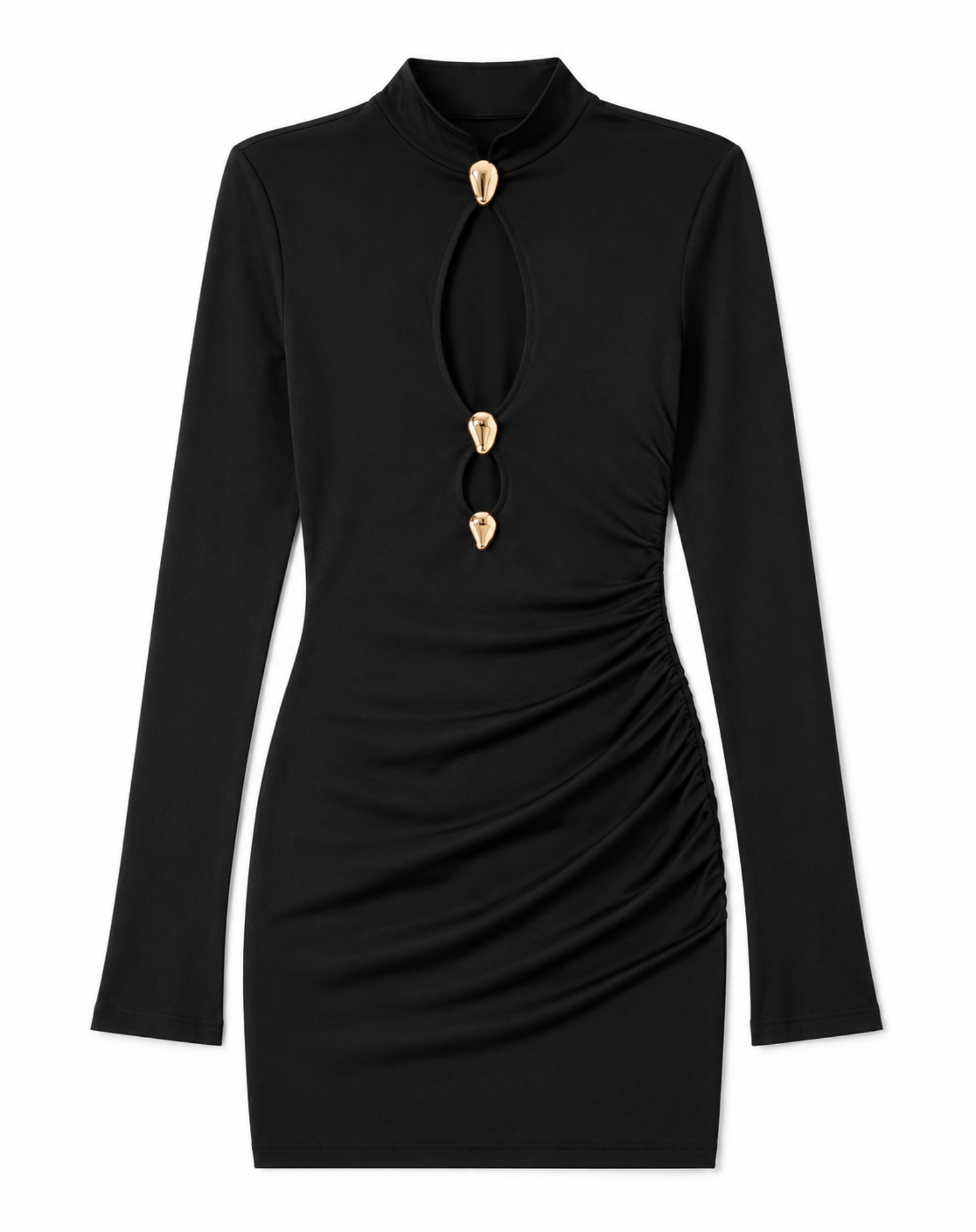 Gold Hardware Ruched Cut-Out Mini Dress