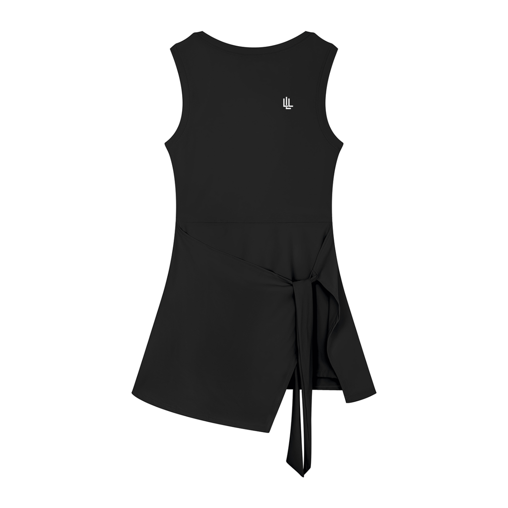 Sleeveless A-Line Round Neck Dress - Black